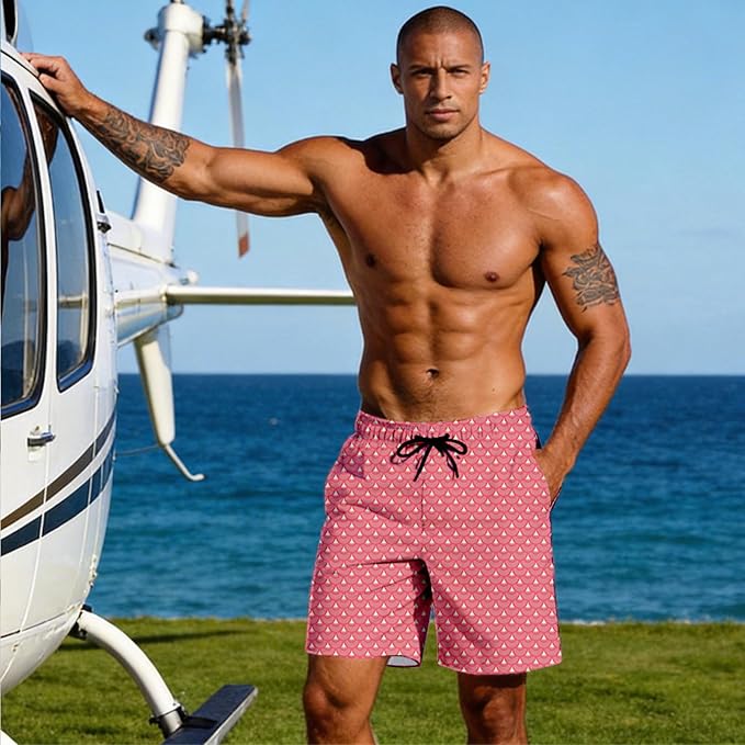 Mens Swim Trunks with Compression Liner Quick Dry Zipper Pocket Bathing