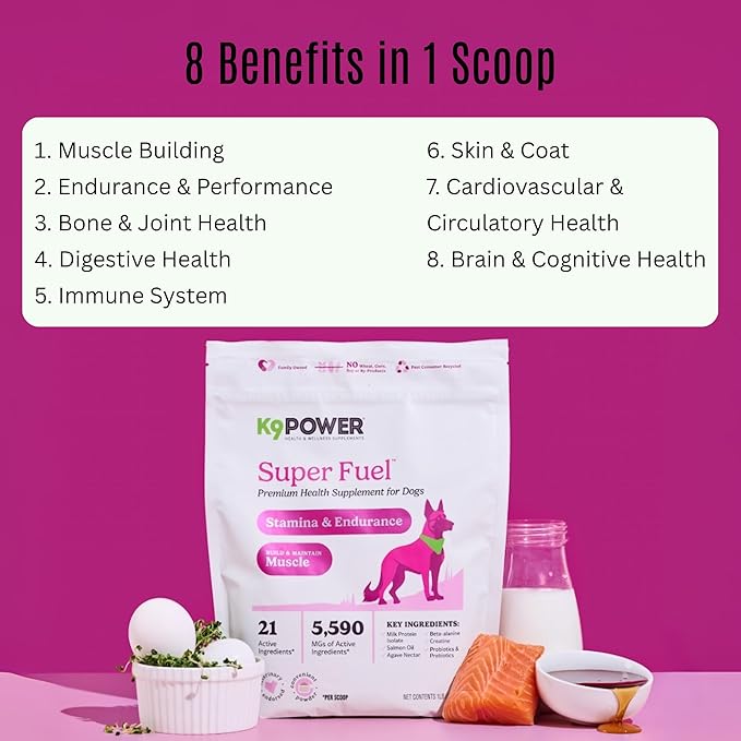 K9 Power Super Fuel - Premium Nutrional Supplement for Active Dogs, Canine Energy Support, Muscle and Energy for Enhanced Performance, 1lbs