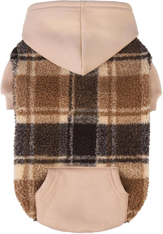 PUPTECK Dog Hoodie Puppy Sweatshirt Warm Dog Sweater Winter Clothes Cold Weather Coats for Small Medium Large Dogs, Brown, L