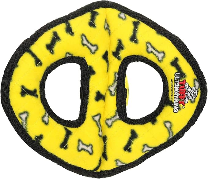 TUFFY- World's Tuffest Soft Dog Toy-Ultimate 3Way Ring -Squeakers -Multiple Layers. Made Durable, Strong & Tough. Interactive Play (Tug, Toss & Fetch). Machine Washable & Floats. (Yellow Bone 2 Pack)