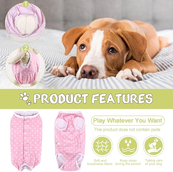 Etdane Dog Diapers Sanitary Panties Physiological Period Shirts Surgical Recovery Suits for Male and Female Dogs Pink Polka Dots/M