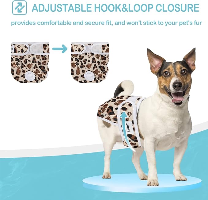 Avont 3 Pack Washable Female Dog Diapers, Premium Reusable Highly Absorbent Doggie Period Panties Durable Dog Diaper Cover -S Leopard Print
