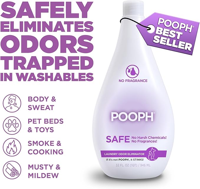 POOPH Pet Odor Eliminator Laundry Additive - 2-32oz Bottles - Eliminates Odors at The Molecular Level, Dogs, Cats, Freshener, Eliminator, Urine, Poop, Pee, Deodorizer, Puppy, Fresh, Clean