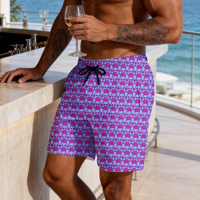 Mens Swim Trunks with Compression Liner Quick Dry Zipper Pocket Bathing