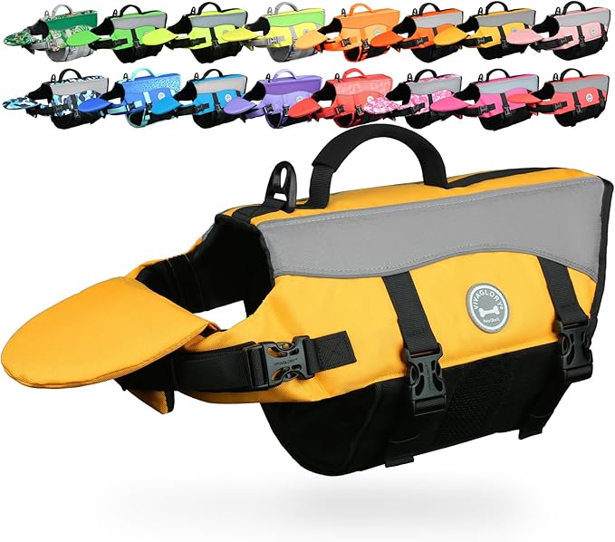 VIVAGLORY Front Float Dog Life Vest, Dog Life Jacket for Swimming & Boating, Swimming Vest with Chin Float & Handle, Ripstop & Buoyancy for Puppy Doggy, XS, Yellow