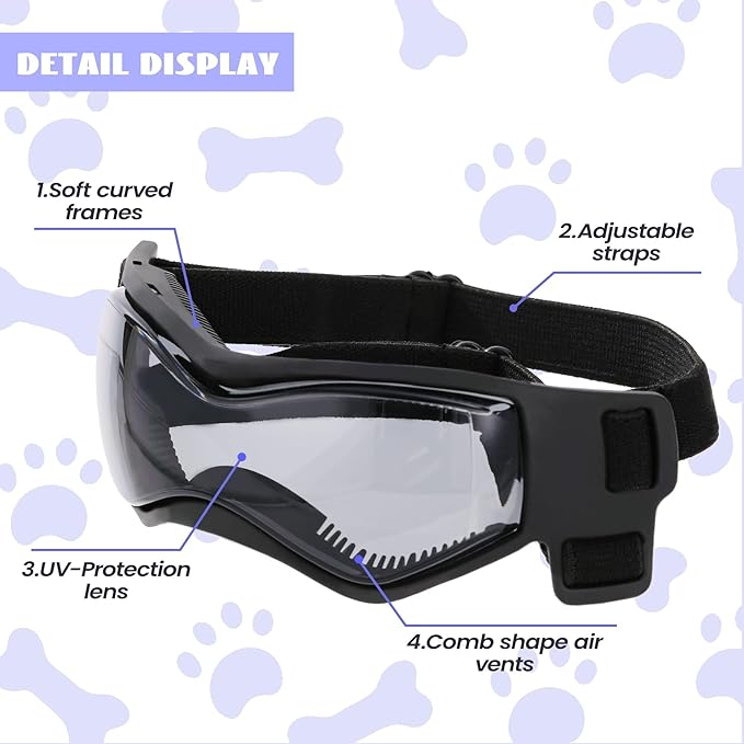Small Dog Goggles Small Breed, Small Dog Sunglasses UV Eye Protection for Medium Breed Dogs, Doggy Goggles Puppy Eyewear Glasses Pet Sunglasses, Black