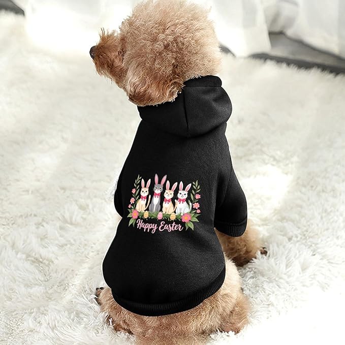 Dog Sweater Hoodie with Hat Cute Easter Bunny Cats with Eggs and Flowers Puppies Coat Hooded Sweatshirt Pullover Pet Puppy Cat Clothes for Small Medium Large M