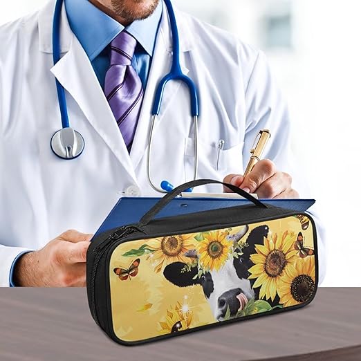 Gomyblomy Funny Stethoscope Case with Extra Room and Handle, Sunflower Cow Print Stethoscope Carrying Case Lightweight Stethoscope Holder Compatible with Most Stethoscopes