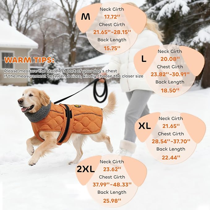 Dog Winter Jacket, Adjustable Water-Resistant Dog Warm Coat with Fleece Lining, Windproof Cold Weather Coats for Winter, Reflective Snow Jacket for Labrador Golden Retriever, NewOrange XL