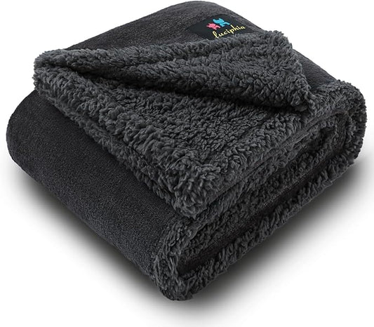 Luciphia Waterproof Bed Blanket Washable,Soft Sherpa Fleece Puppy Reversible Throw Blankets for Small Dog Cat, Furniture Cover Protector Couch Bed from Liquid Pee and Pet Fur, Black, 40" x 28"