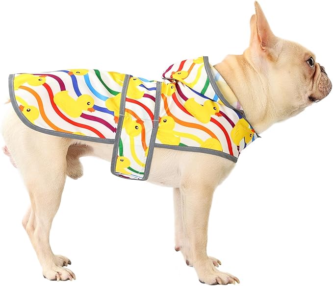 Dog Raincoat for Medium Dogs Waterproof Jacket Hooded Rain Coats with Reflective Strips Leash Hole & Poncho Adjustable Fit (Rainbow,M)