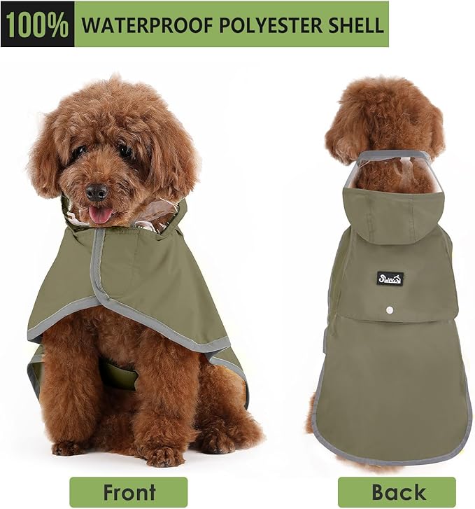 Lukovee Dog Raincoat - Lightweight Hooded Dog Rain Coat for Large Medium Small Dogs, Adjustable Poncho Jacket with Reflective Stripes & Built-in Storage Pocket (Green, 2X-Large)