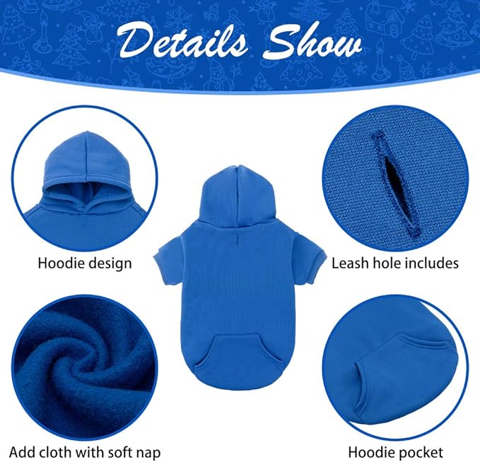 KOOLTAIL Dog Hoodie for Large Medium Small Dogs,Soft and Warm Pet Sweater with Leash Hole and Pocket Boy Girl,Puppy Fall Winter Jacket Clothes,French Pitbull Cold Weather Coat Sweatshirt,Blue M