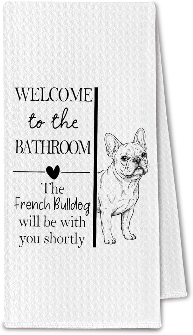 French Bulldog Gifts Bathroom Hand Towels, Frenchie Dog Owner Lovers Gifts for Women, Funny French Bulldog Dog Decorative Hand Towel for Bathroom Kitchen Decor, 16x24 Inch