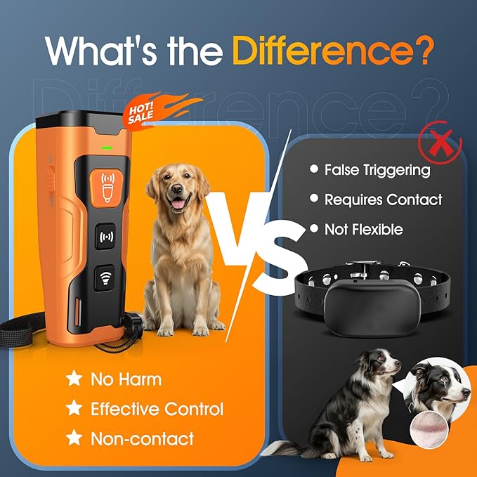 Dog Bark Deterrent Devices, Ultrasonic Anti Barking Device for Dogs, Stopping Own or Neighbor's Dog Barking,Portable Dog Training Device, Safe & Effective for Indoor & Outdoor Use, Orange