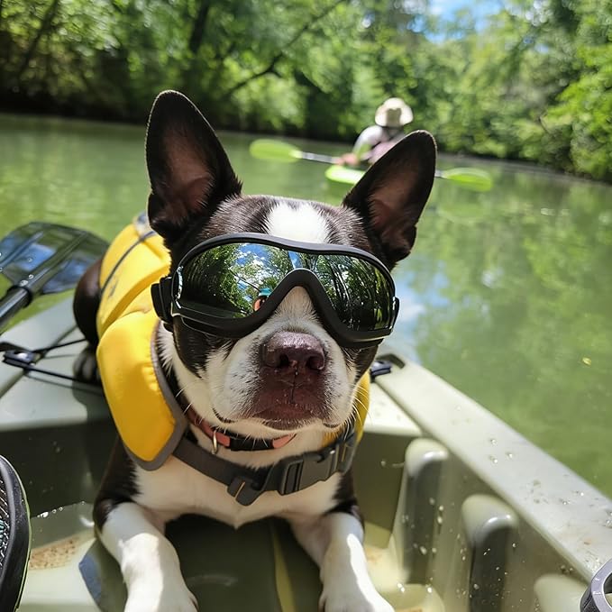 PETLESO Dog Goggles for Small Breeds, UV Protection Dog Sunglasses with Adjustable Straps, Outdoor Windproof Pet Eyewear for Small to Medium Pet, Soft Frame, M