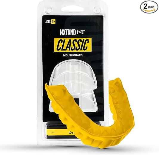 2 Pack Nxtrnd Classic Mouthguard, Custom Fit Sports Mouthpiece for Football, Boxing, MMA, Basketball, Hockey, Lacrosse, Youth & Adult (Yellow)