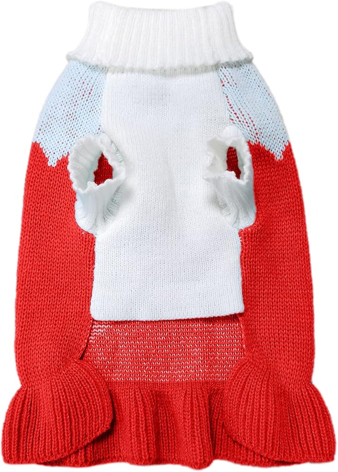CHBORCHICEN Pet Dog Sweaters Classic Knitwear Turtleneck Winter Warm Puppy Clothing Cute Strawberry and Heart Doggie Sweater (S, Dress-Red2)