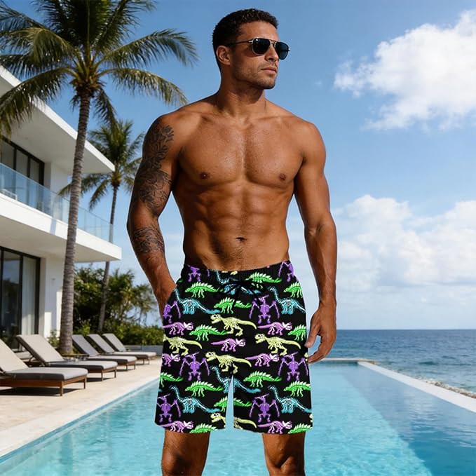 Mens Swim Trunks with Compression Liner Quick Dry Zipper Pocket Bathing