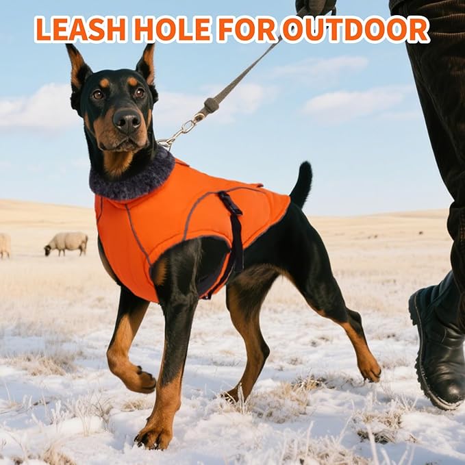 DENTRUN Winter Warm Dog Coat Reflective Jacket with Turtleneck for Cold Weather, Adjustable Buckle Windproof Water Repellent, Thick Snowsuit Fleece Vest for Small, Medium, Large Dogs, Orange, XL