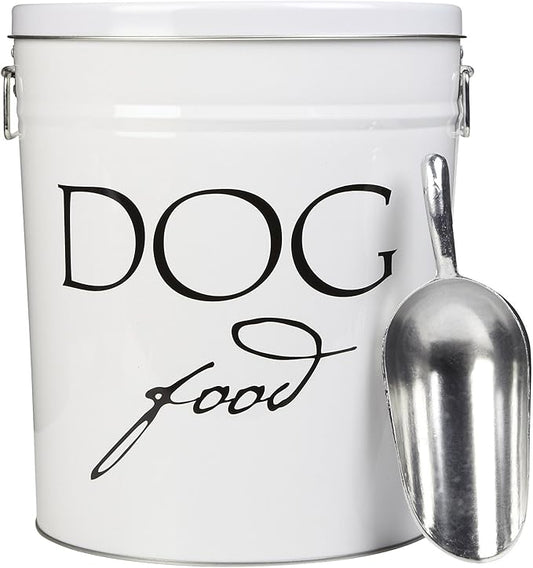 Harry Barker Classic White Dog Food Storage Canister – Medium, Airtight Stainless Steel Pet Food Container, Holds Up to 22 lbs Dry Dog Food, Kitchen Counter & Pantry Storage - White