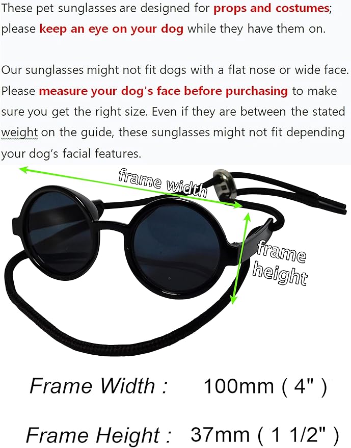 G016 Dog Cat Pet Round Sunglasses Goggles for Small Breed Dogs up to 15lbs (2-Pack Black + Pink)