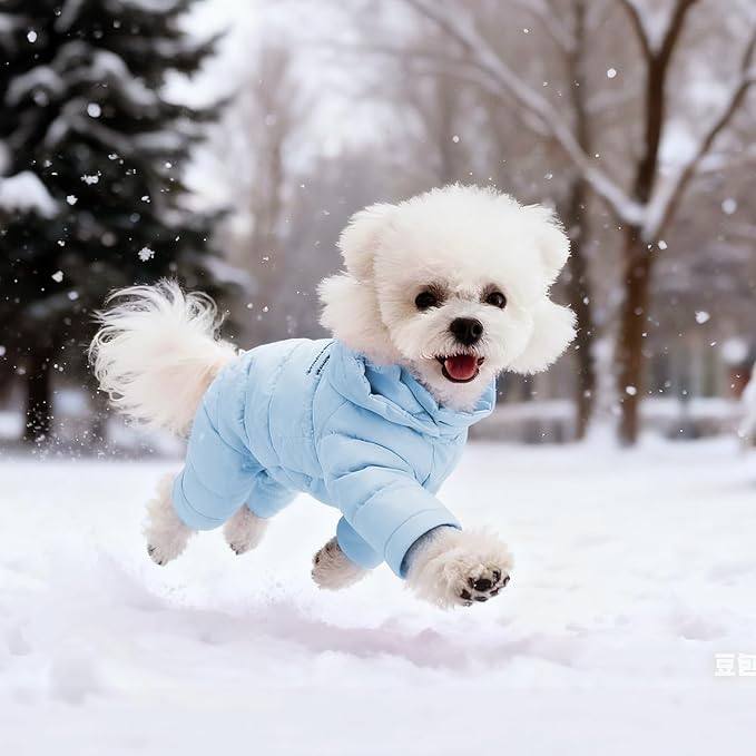 White Duck Down Dog Coat - 4-Leg Coverage, Waterproof Windproof Warm Winter Snowsuit, Cotton Anti-Static Lining, Built-in Harness Hole for Small/Medium Dogs,Size 18(XXXL) Sky Blue