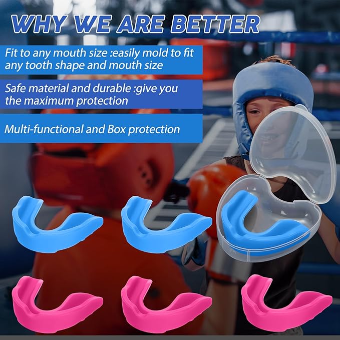 BBTO 6 Pcs Youth Kids Mouth Guard for Sports, Boys Girls Mouth Guard with Case, Mouthguard for Wrestling Boxing Basketball Hockey Football
