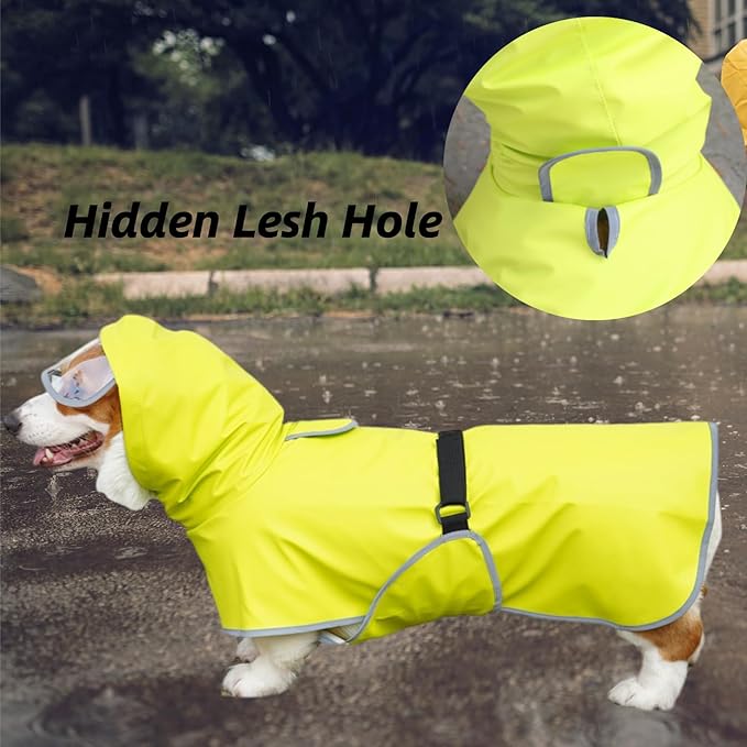 Dog Rain Jacket with Hood for Small Pet, Waterproof Raincoat with Reflective Strip，Adjustable Belly Strap Protection, Lightweight Poncho (X-Small,Light Green)