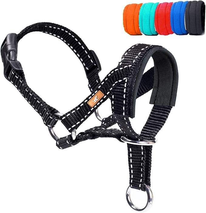 Dog Head Collar, Head Collar with Reflective Strap to Stop Pulling for Small Medium and Large Dogs, Adjustable (M, Black)