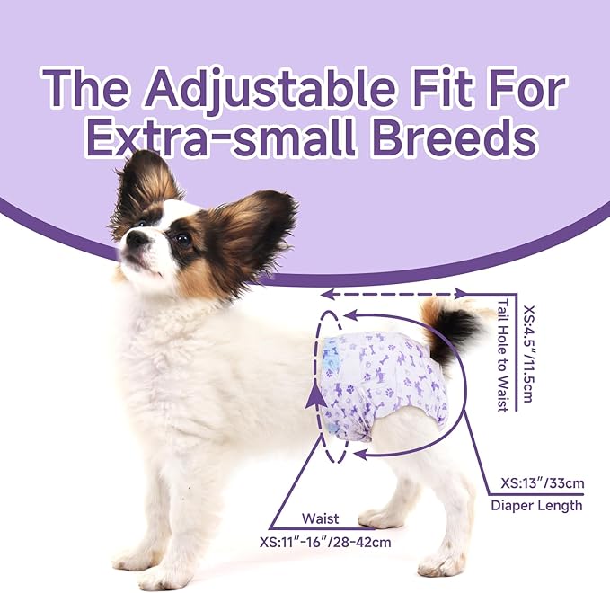 MICOOYO Disposable Dog Diapers Female, Doggie Diapers for Dogs Female, Super Absorbent Pet Diaper with Foam Tail Hole for Heat, Comfortable Puppy Diaper (20Count, X-Small)