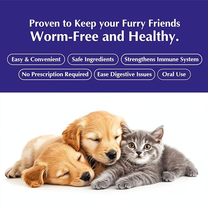 No More Worms in Cats and Dogs- Dewormer for Cats and Dewormer for Dogs - Chicken Flavour 120 mL / 4 oz Glass Bottle – Includes 3 mL Dropper with Cap