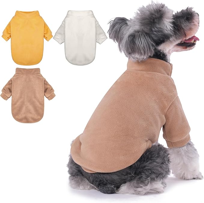 Dog Sweater, 3 Pack Dog Sweaters for Small Dogs Girl Boy, Ultra Soft Warm Puppy Clothes Dog Coat for Winter (Camel+Beige+Yellow, X-Small)