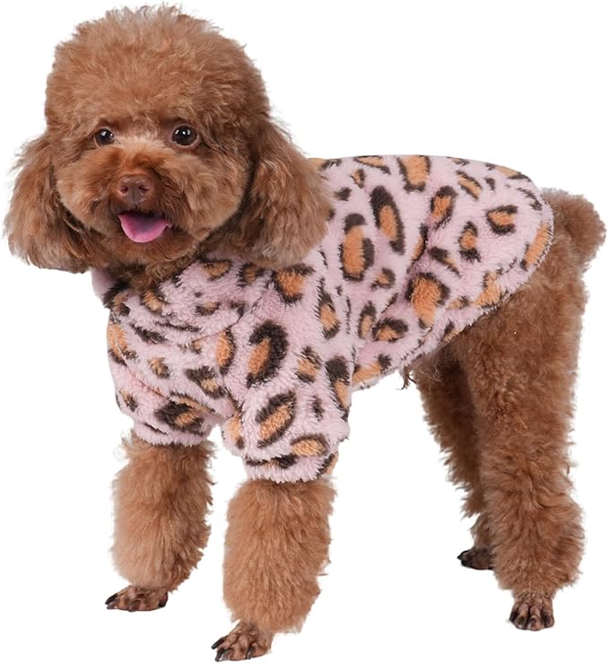 GreenJoy Leopard Print Dog Sweater – Stretchy Fleece Dog Turtleneck Sweatshirt for Puppies & Cats, Soft & Warm Pet Winter Clothes for Small, Medium & Large Dogs (Pink, Small)