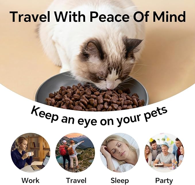 Automatic Cet Feeder with Camera, 5G/ 2.4GWiFi, 3K HD App Control - Smart Dog Cat Feeder, 2-Way Audio, Night Vision, Slow Feed, 6L Capacity, Battery Backup, Anti-Jam, Freshness Seal, Black
