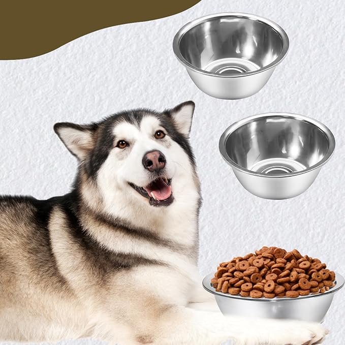 12 Pcs 8 Cup Metal Dog Bowls Travel Kennel Food and Water Dish for Medium Large Size Dogs Cats, 64 Oz Thickened Stainless Steel Bowls