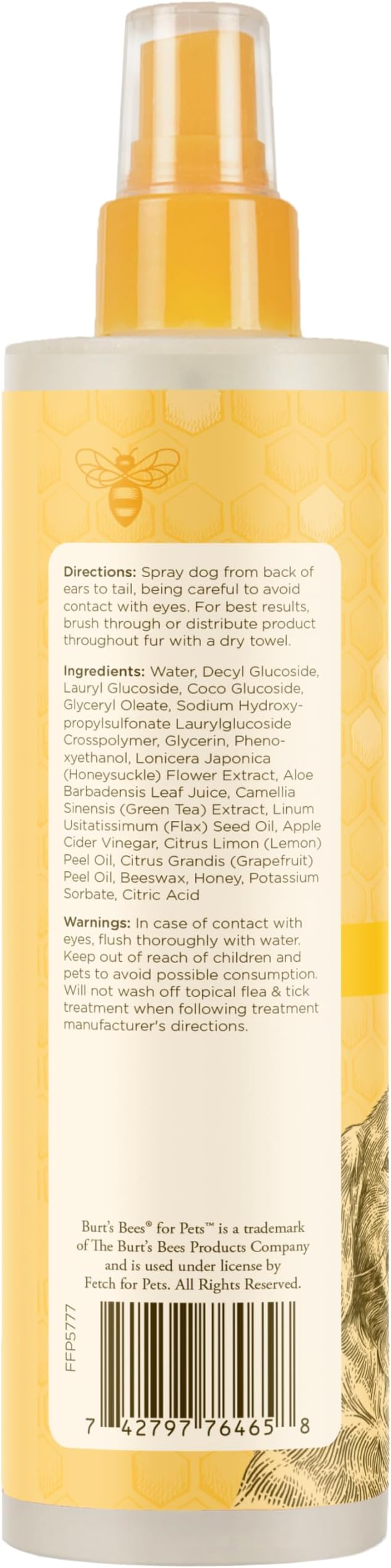 Burt's Bees for Pets Dog Detangling Spray, Natural Leave-In Coat Detangler & Dog Deodorizing Grooming Spray with Lemon, pH Balanced for Dogs, Paraben & Sulfate Free, 10 Fl Oz - 2 Pack