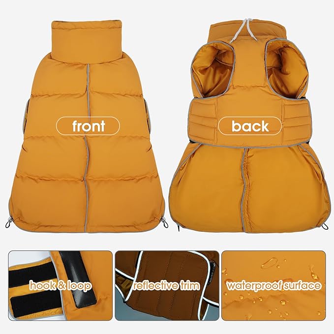 FUAMEY Dog Puffer Jacket for Small Dogs,Dog Cold Weather Coats Winter Dogs Down Jackets Waterproof Pet Snowsuits Warm Puppy Winter Vest Turtleneck Pets Adjustable Jackets Coats Mustard Yellow S