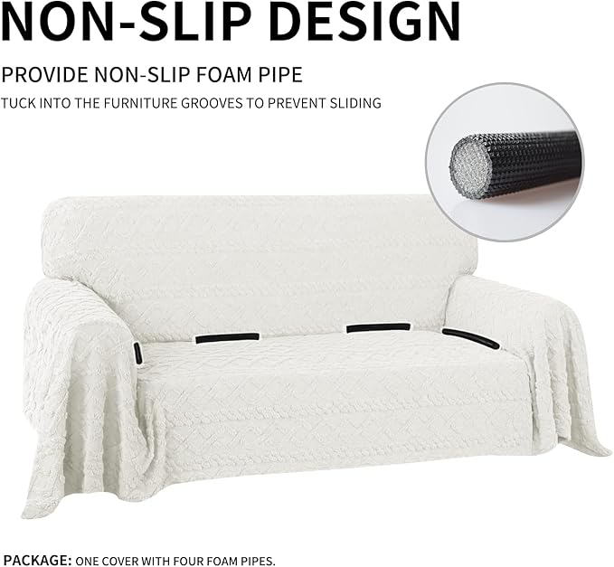 Easy-Going 80X118 inches Loveseat Sofa Cover, Jacquard Velvet Couch Slipcover for 2 Cushion Couch, L Shape Sectional Covers for Dogs, Washable Sofa Blanket, Furniture Protector for Pets, Ivory
