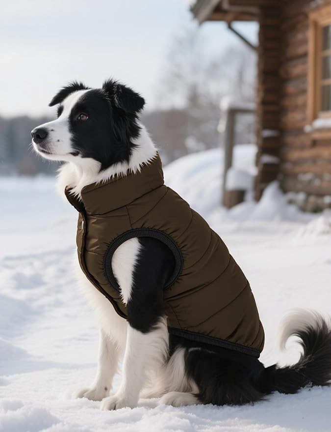AURUZA Dog Winter Coat, Warm Waterproof Dogs Jacket Small Pet Vest for Medium Dogs Windproof Pet Fleece Vest Snow Jacket for Cold Weather(Brown,3XL)