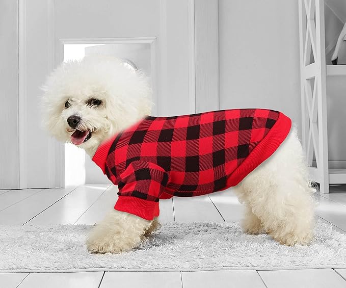 Dog Fleece Sweater for Small Dogs Buffalo Plaid Dog Clothes Soft Thickening Warm Sweater Puppy Clothes for Small Dogs Girl & Boy(M)