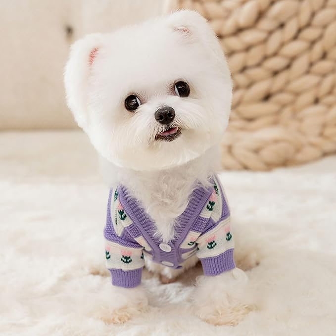 Cute Tulip Flower Sweater Winter Dog Sweater Puppy Coat Thick Dog Clothes for Small Medium Dogs Boy Girl
