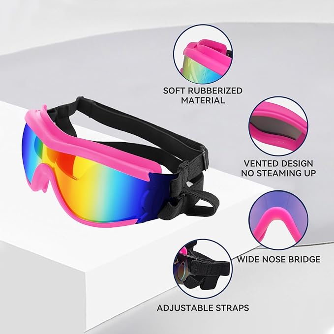 NAMSAN Dog Goggles Medium to Large Breed, Anti-UV Sunglasses for Dogs Large Breeds, Windproof Driving Dog Eye Protection, Doggy Glasses with Elastic Straps, Adjustable, Pink