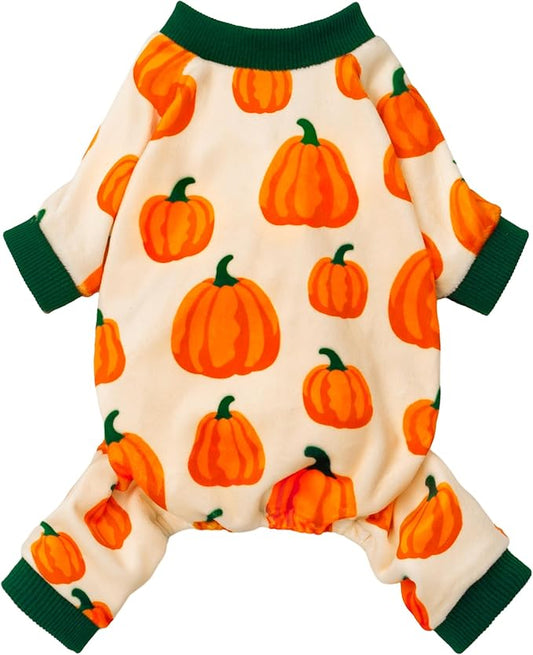 Fitwarm Pumpkin Dog Pajamas, Thanksgiving Outfit for Small Dogs Boy Girl, Fall Pet Clothes, Beige, Orange, Green, XXL