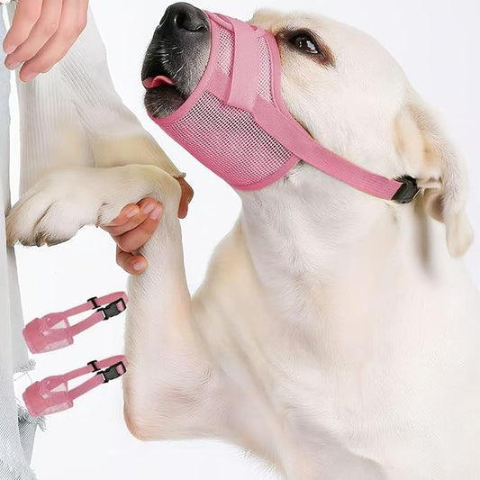 2-Pack Soft Mesh Dog Muzzle – Breathable & Adjustable, No-Bite and Escape-Proof Design for Grooming, Training, Walking – Fits Small, Medium & Large Dogs (Pink, XXL)