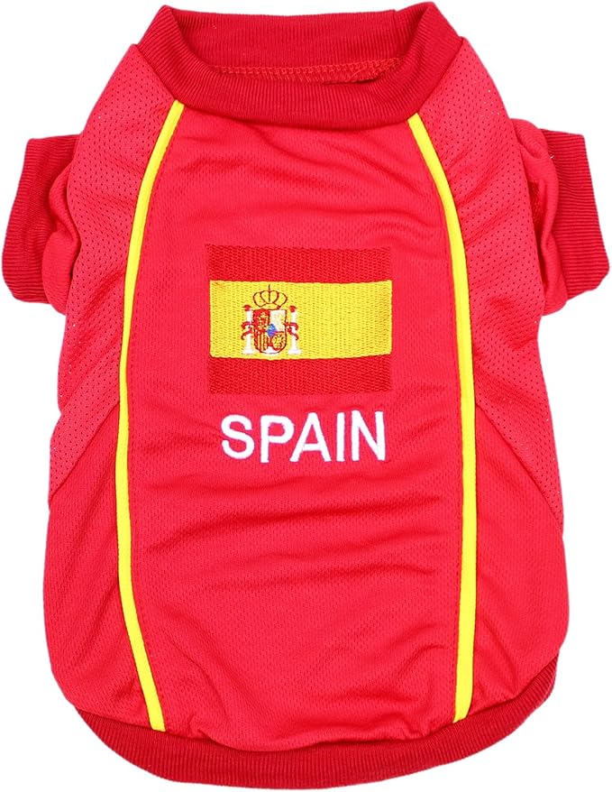 Parisian Spain Dog Jersey - Breathable Mesh Puppy Football Jersey - Lightweight Stretch Sporty Dog Clothes - Summer Shirts for Medium Dogs - Soccer Jersey for Dogs - Sportswear Pet Clothes