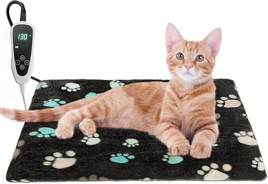 Cat Heating Pad 17x13 in with Smart Thermostat Switch and Power Line Protection Tube,Obtained MET and UL Dual Certification,Waterproof Pet Heating Pad for Cats-Black