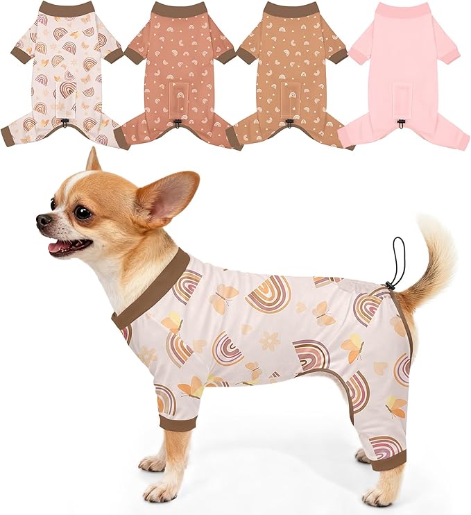 Bienbee Dog Pajamas, 4 Pack Dog Recovery Suit Shedding Suit Cute Soft Puppy Clothes Dogs Pjs Onesies Jammies Adjustable Breathable & Stretchy Clothes for Small Medium Large Dogs Girl Boy Puppy-XS