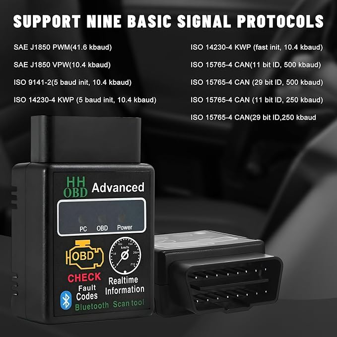 OBDII Car Diagnostic Scanner, Engine Fault Code Reader Bluetooth Scan Tool with Reset & Live Data, Professional OBD2 Wireless Automotive Diagnostic Tester for Phone and PC