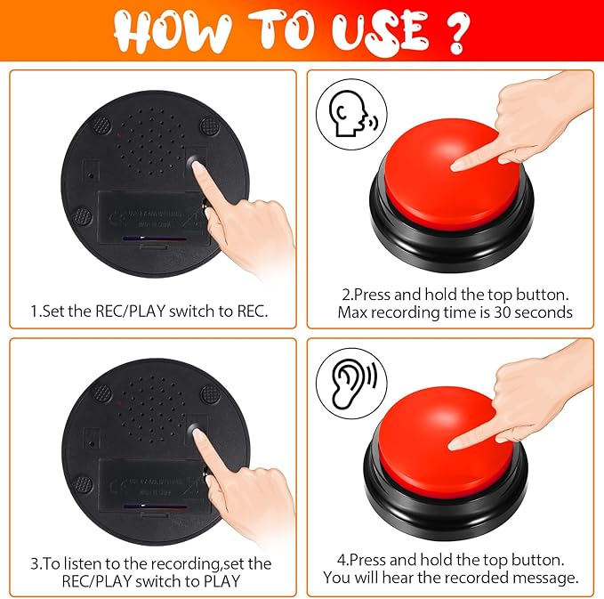 Chumia 12 Pcs Voice Recording Button, Dog Buttons for Communication 30 Second Record & Playback Pet Talking Training Buzzers Funny Gift for Animal Office Home Study Family Game(Red)
